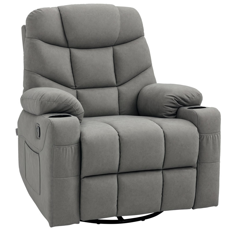 HOMCOM Manual Recliner Chair with Footrest, Cup Holder, Swivel Base, Light Grey