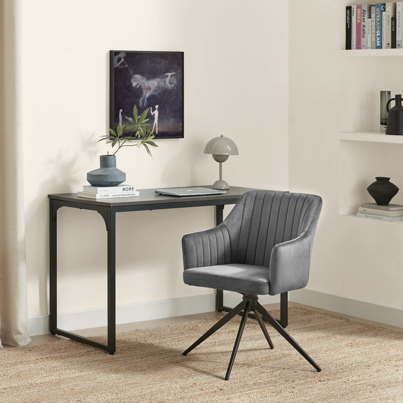 Calley Luxury Bucket Tub Swivel Dining and Office Chair with Metal Legs (Set of One), Velvet Grey
