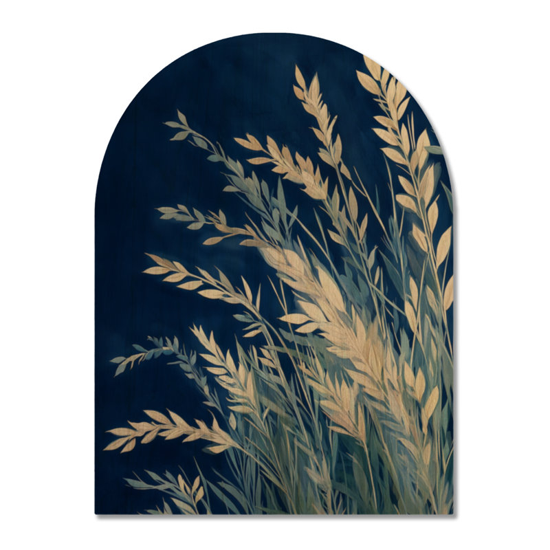 Herbe côtière au clair de lune - Décoration murale botanique en bois arquée, H 24 po x l 18 po, Arche