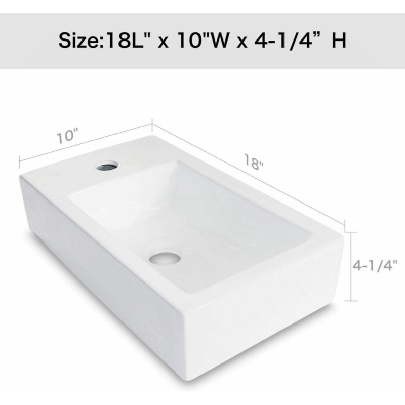 Wenty 10'' White Ceramic Rectangular Bathroom Sink