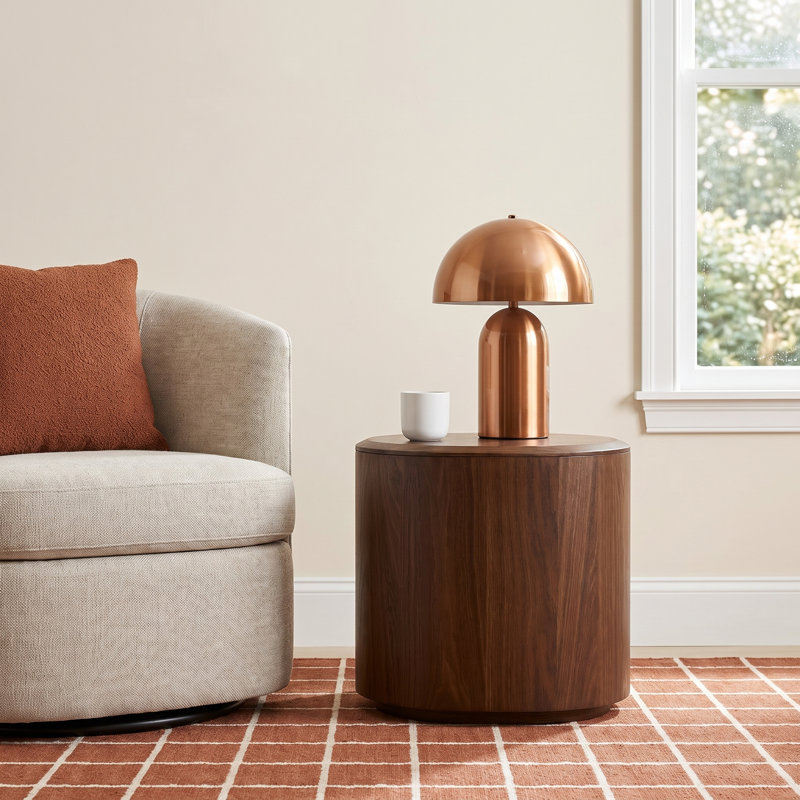 Kodie Latika Walnut Solid Wood Square Side Table with Bold Island Plinth Base Table for Living Room and Bedroom, Walnut