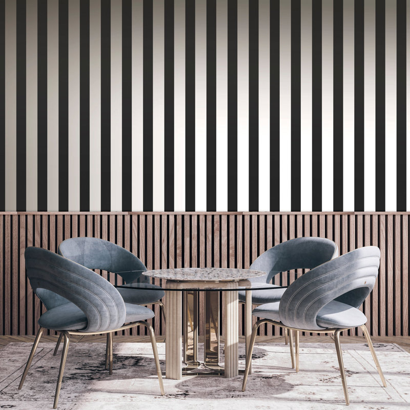 Style Sisters Classic Flock Stripe Design Wallpaper Roll, Black