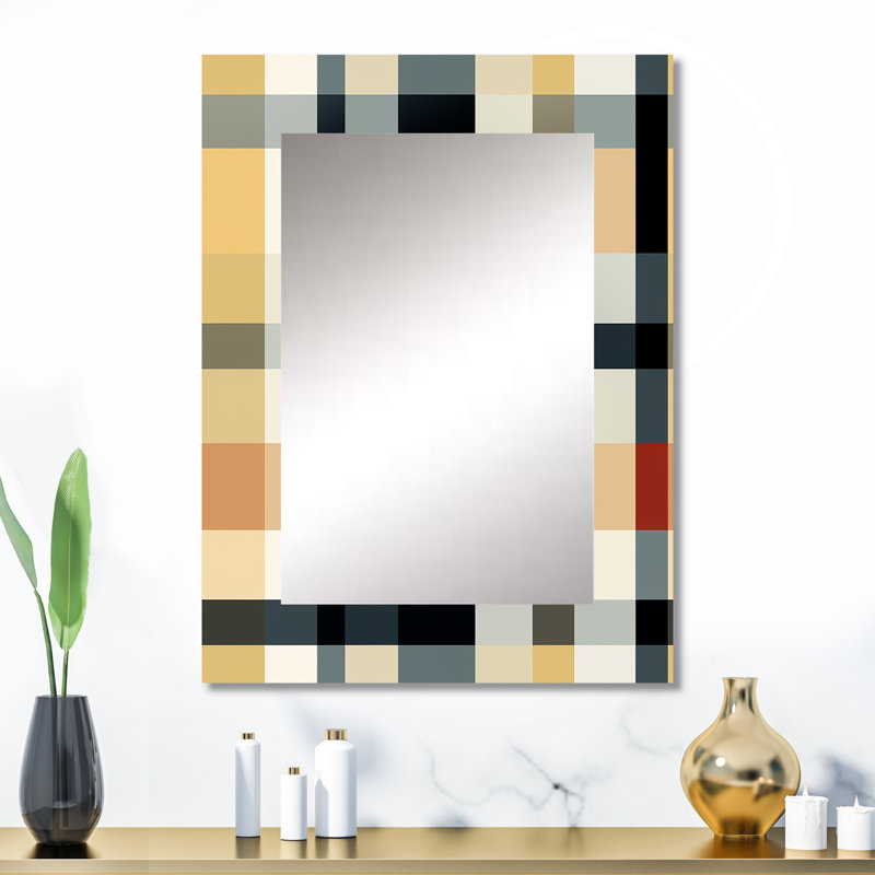 Black And Cream Plaid Sophistication - Plaid  Large Mirror, Plaid Decorative Wall Mirror, Printed Metal Art, 32" x 24"