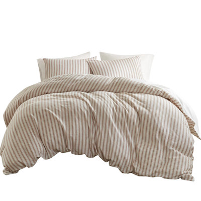 3 Pcs Queen Duvet In , Natural Blend Of Linen, Cotton And Rayon, Skin- Soft, Classic Stripe, All Comfort , Linen Fabric, Bedding, Naturally Cool -Dyed Round Use