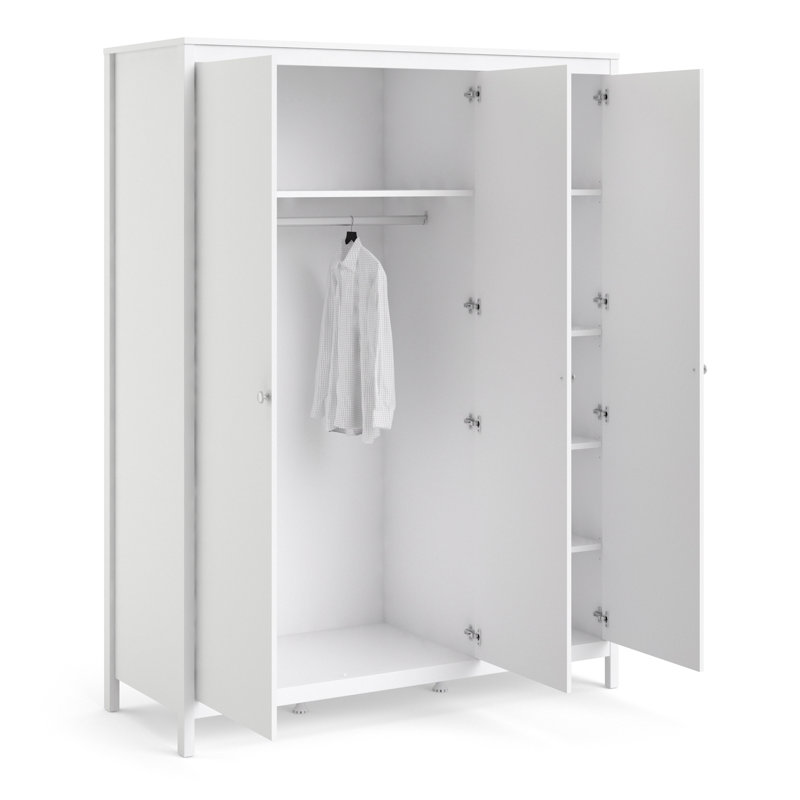 Cynsere 3 Door Manufactured Wood Wardrobe, White