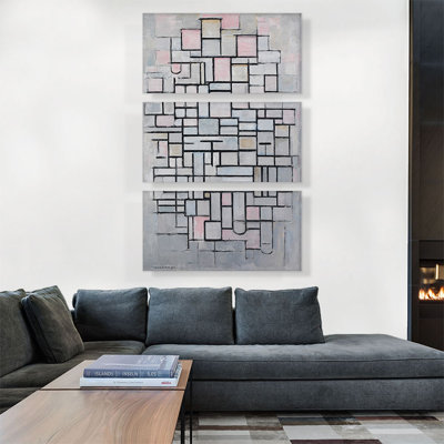 "Composition 6 1914" par Piet Mondrian, ensemble de 3 reproductions d'art sur toiles tendues
