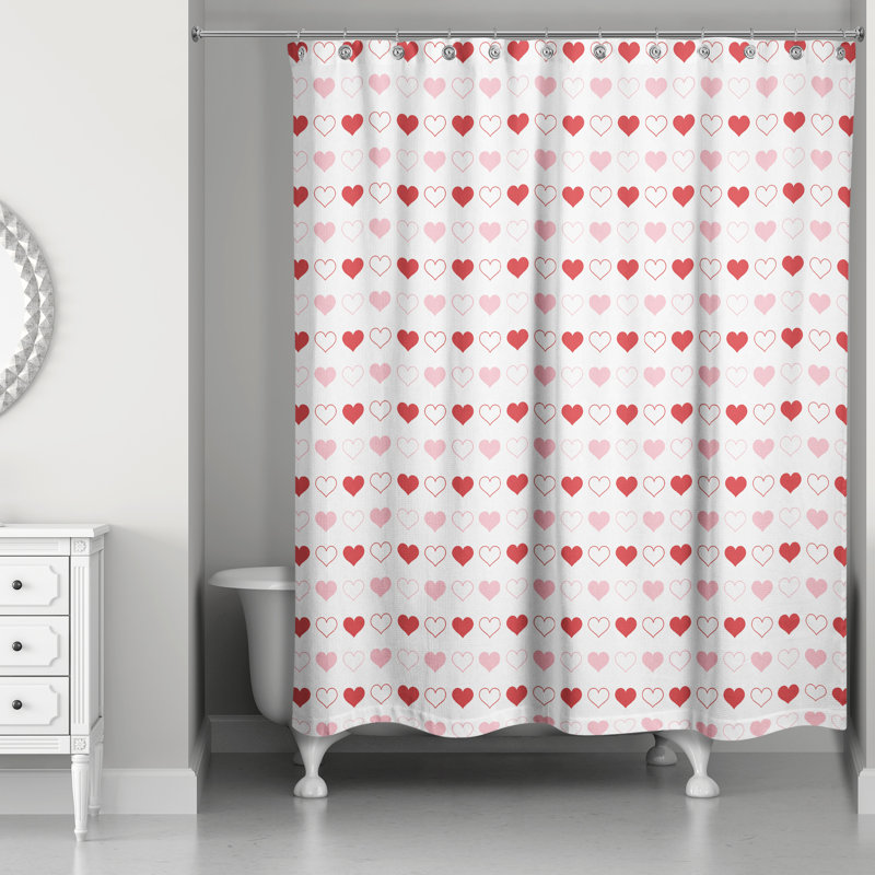 Grisell Multi Heart Pattern Single Shower Curtain + Hooks