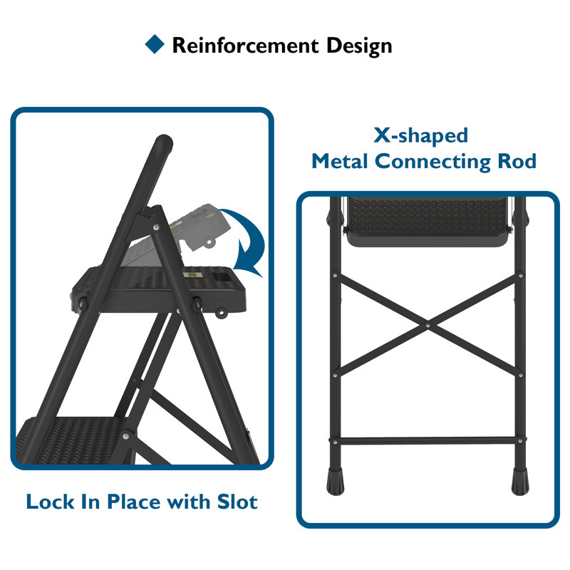Hoisington 3 - Step Folding Heavy Duty Step Ladder, Black