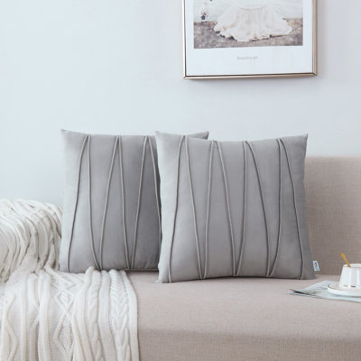 Housse de coussin plissée carrée en velours de polyester