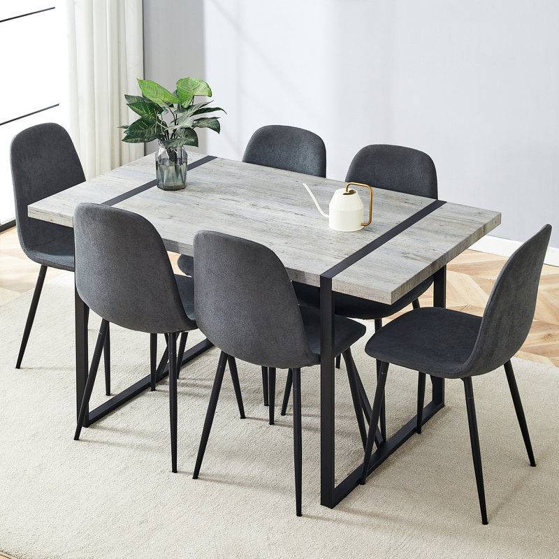 Rectangular Pedestal Dining Table Set, Dark Grey, 7