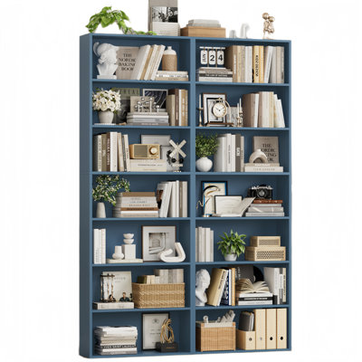 Idlewild 82.5'' H Standard Bookcase, 7-Tier Open Bookcase, Home Library Bookcase, Blue