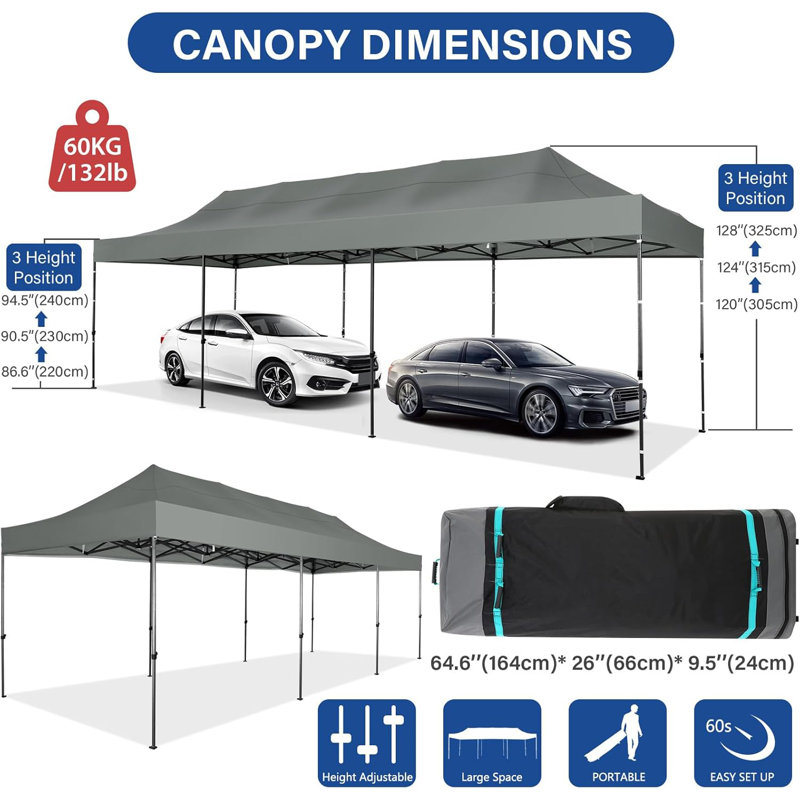 10x30 FT Pop up Heavy Duty Canopy, UPF 50+ Waterproof Outdoor Party Tents, Gray