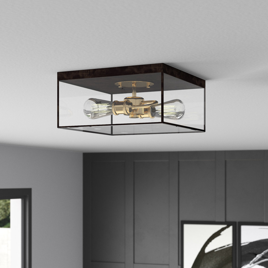 Chaneka 2-Light Brass 10.25"W Rust Resistant Dark Bronze Flush mount Wade Logan®