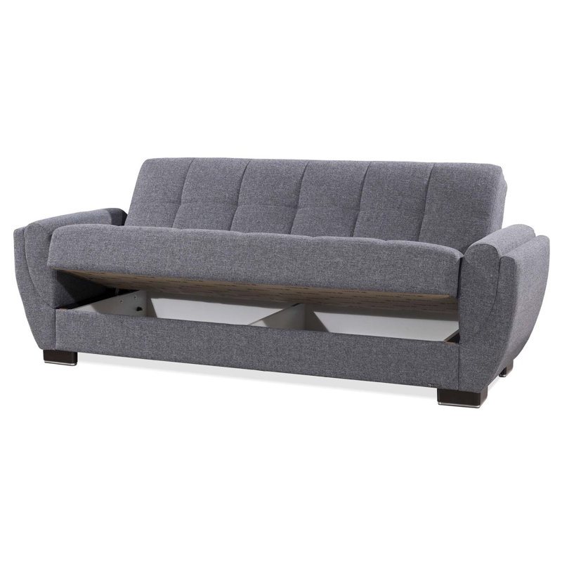 Canapé-lit avec rangement en tissu 3 en 1 Jaliah, Gris, H 38 po x l 71 po x P 37 po
