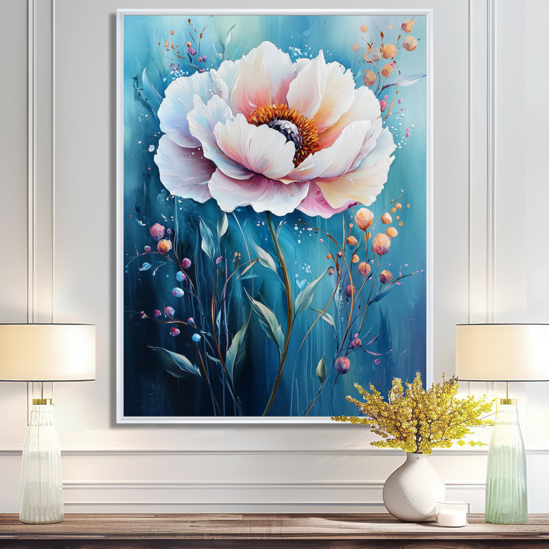 Radiance sous l'eau, pivoines aquatiques modernes II - pivoine, art mural, H 20 po x l 12 po, Blanc