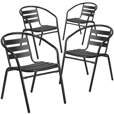Chrisoula Modern Aluminum Slat Back Stacking Patio Chairs