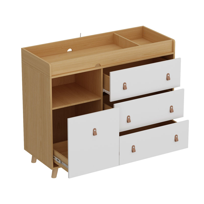 Commode à langer Kymani, Bois / blanc
