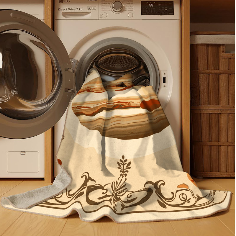 Machine Washable Pekka Classic Damask Rug in Beige – Beige Binding, 8 x 12