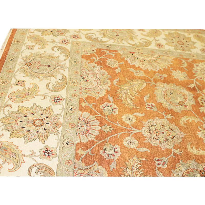 Hand Knotted Wool Area Rug in Rust And Ivory