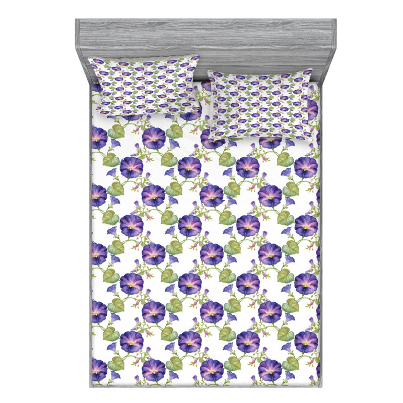 Microfiber Floral Sheet Set, Queen Sheet Set + Fitted Sheet + 2 Pillowcases