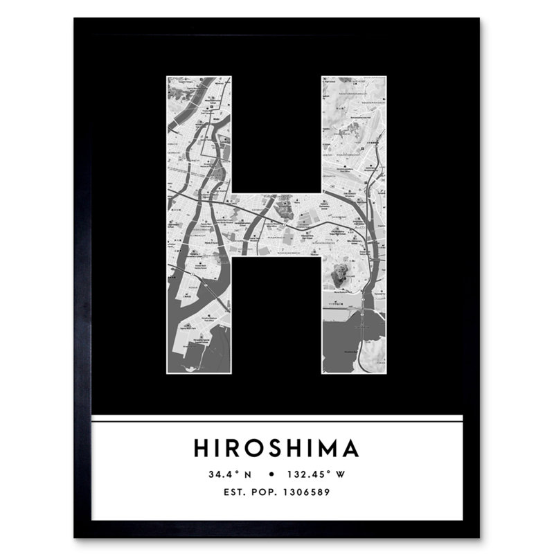 Hiroshima City Map Hiroshima Japan City Map Black and White 1 Piece Single Picture Frame Wall Art