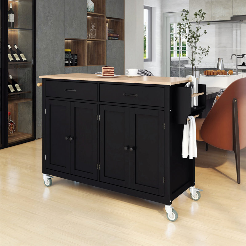 Chariot pour îlot de cuisine polyvalent avec accessoires pratiques et fabrication durable, Noir