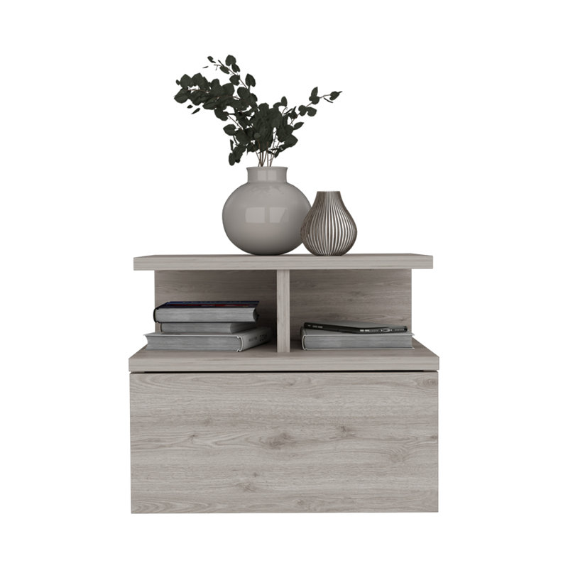 Table de chevet flottante murale avec tiroir simple et tablette à 2 niveaux, Gris