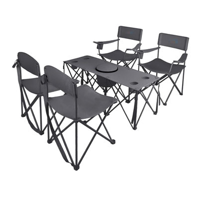 5‑piece Camping Chair And Folding Camping Table Set, Outdoor Folding Picnic Chairs With Portable Camp Table, Cooler Bag & Cup Holders, Support 225 Lbs Per Chair For Camping, Fishing, Sporting Events