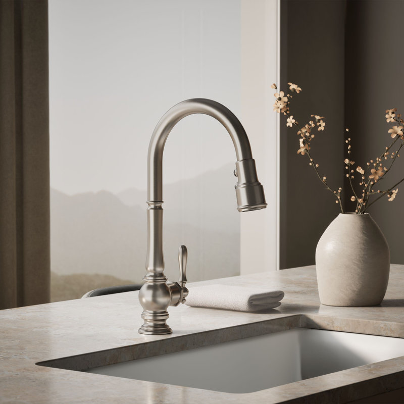 Artifacts® Pull Down Single Handle Kitchen Faucet, Vibrant Stainless
