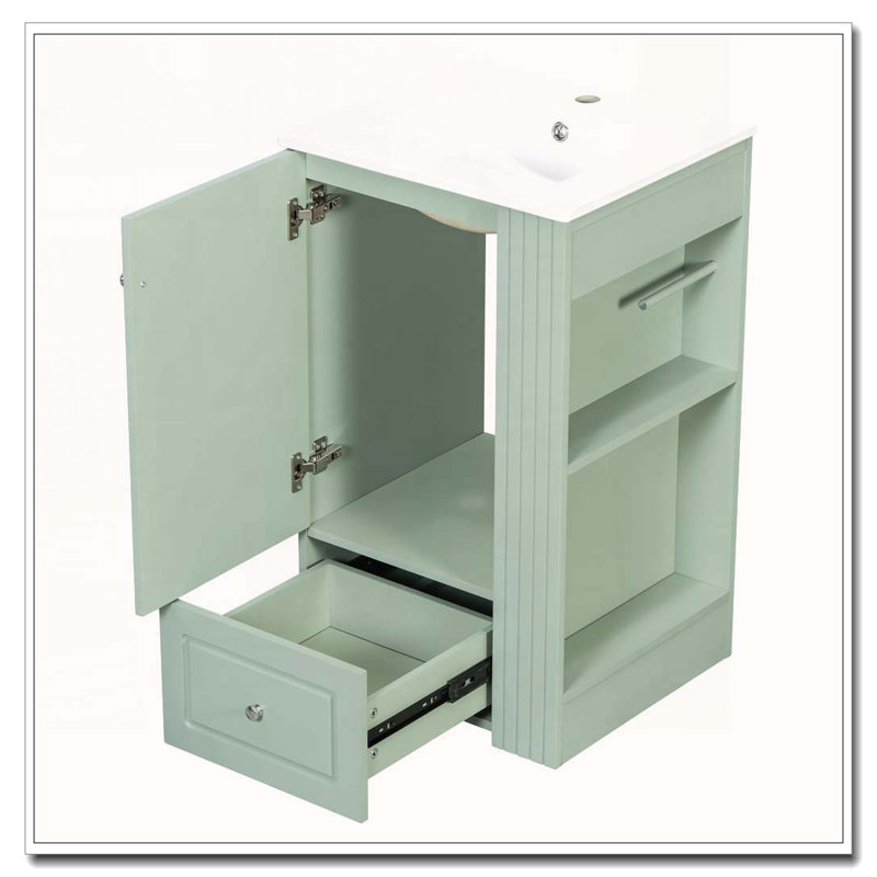 Meuble-lavabo autoportant de 20 po avec tiroir à fermeture en douceur et tablettes ouvertes, Vert