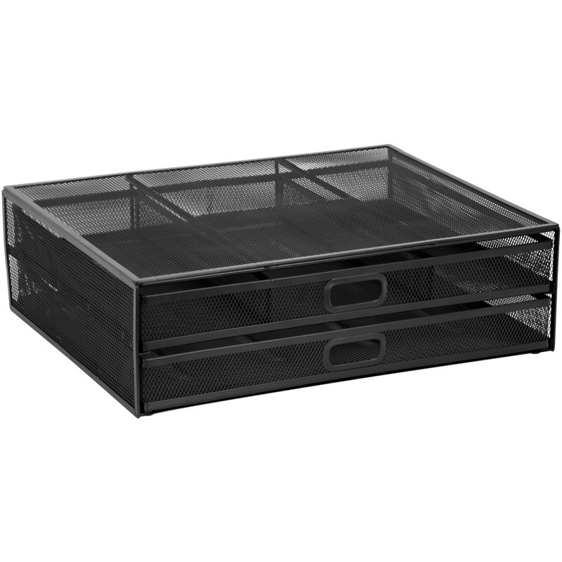 Mount-It! Computer Monitor Stand With Drawers, Metal Mesh Riser & Organizer For Laptop and Computer, Black