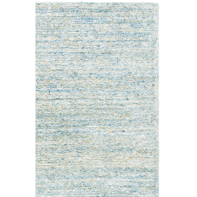 Tapis bleu clair en laine / coton touffeté à la main Moniz, Rectangle 4 pi x 6 pi