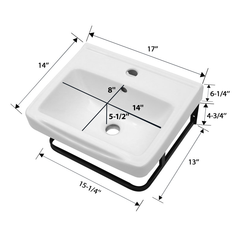 Lavabo de salle de bain mural encastré en céramique blanc avec trop-plein et robinet 17 "L x 14" l 17 "
