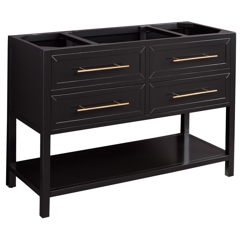 48" Robertson Single Bathroom Vanity Set with Oval Undermount Sink, Black, 8" Widespread, Feathered White Quartz