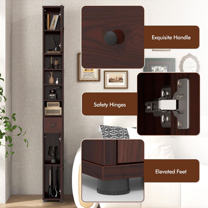 71”Tall Narrow Storage Cabinet, Brown