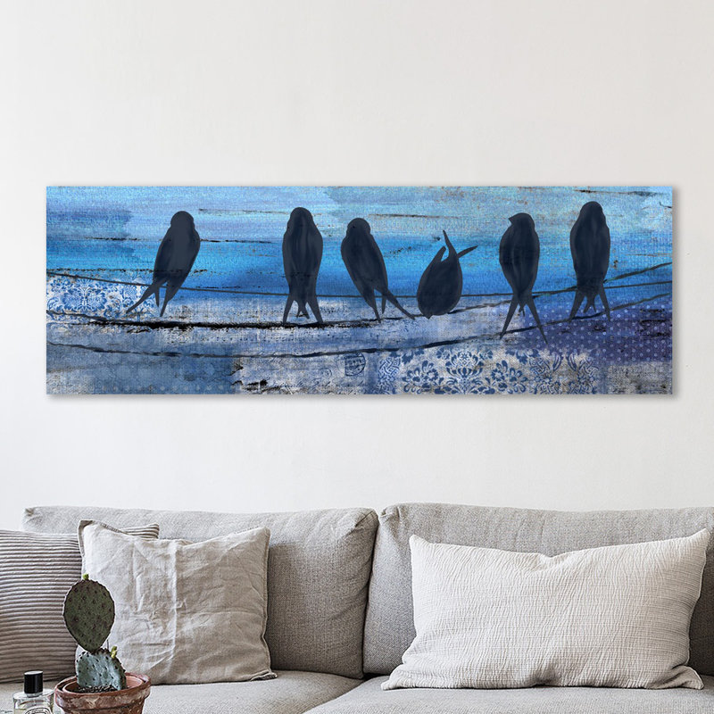 Birds In Blue by Kimberly Allen - Wrapped Canvas Panoramic Print, 30 cm H x 91 cm W x 4 cm D