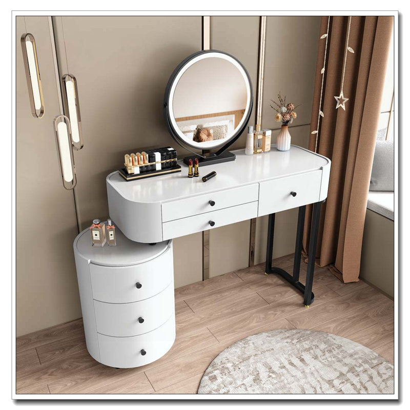 Coiffeuse moderne avec miroir amovible et table d'appoint rotative