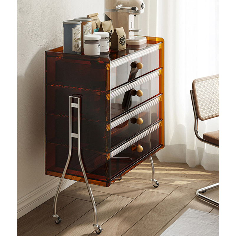 Armoire décorative légère en acrylique et acier inoxydable, Ambre