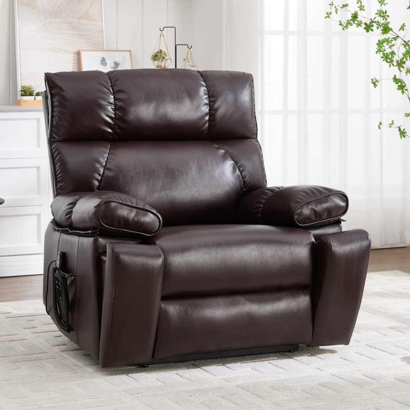 Aura 40.56" W Oversize Dual Motor Power Lift Recliner Chair With Heated And Massage Hidden Cup Holder, Dark Brown