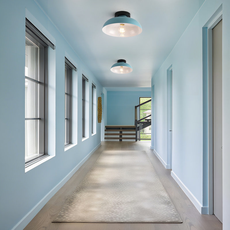 1 - Light  Dome Semi - Flush Mount Light, Light Blue