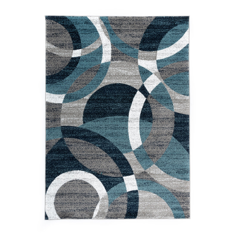 Mehul Abstract Machine Woven Area Rug in Blue/Ivory/Gray – Modern Abstract Design, Living Room, Bedroom, Dining Room, Durable Carpet