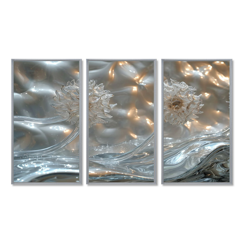 Walton - Ensemble d'art mural pissenlit, Encadrement argenté, H 40 po x l 60 po x P 1 po
