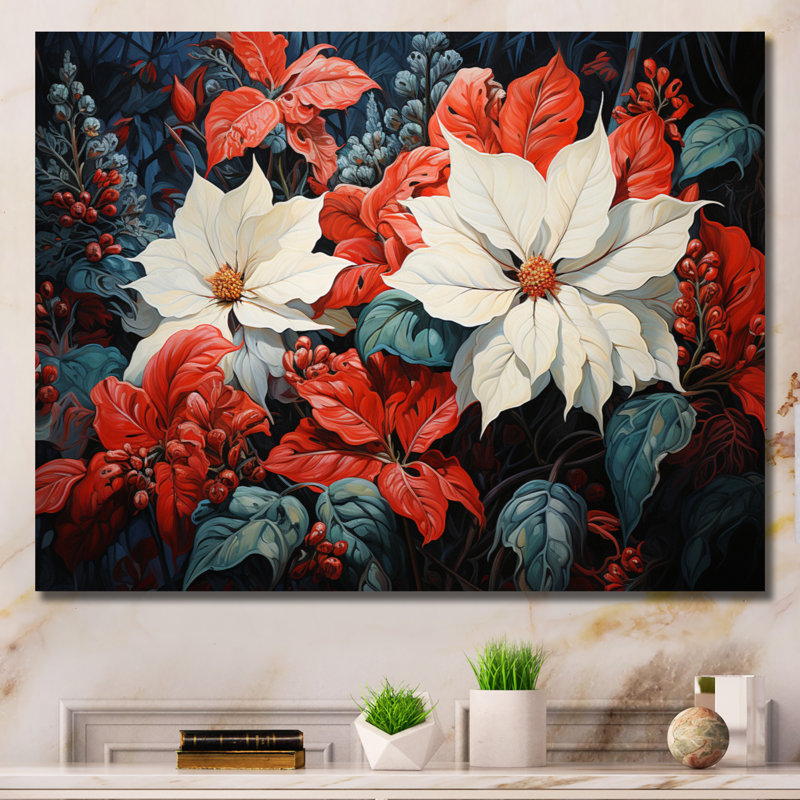 Poinsettia Flower Pastoral - Floral Canvas Prints, 24" H x 32" W, Toile tendue