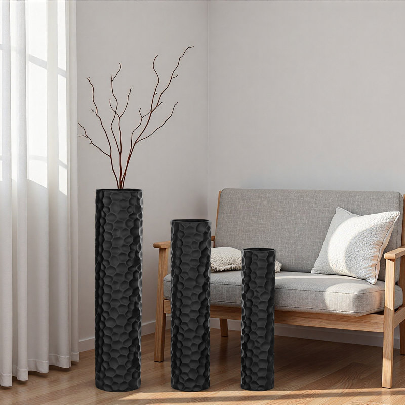 Hammered Metal Floor Vases Set Of 3