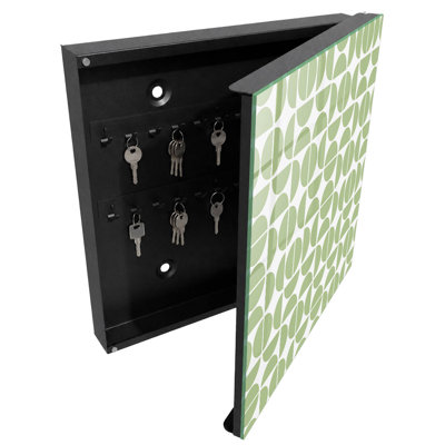 Key storage cabinet, Opens to the right, 30x30x5, White, Geometric green patterns on a white background, 