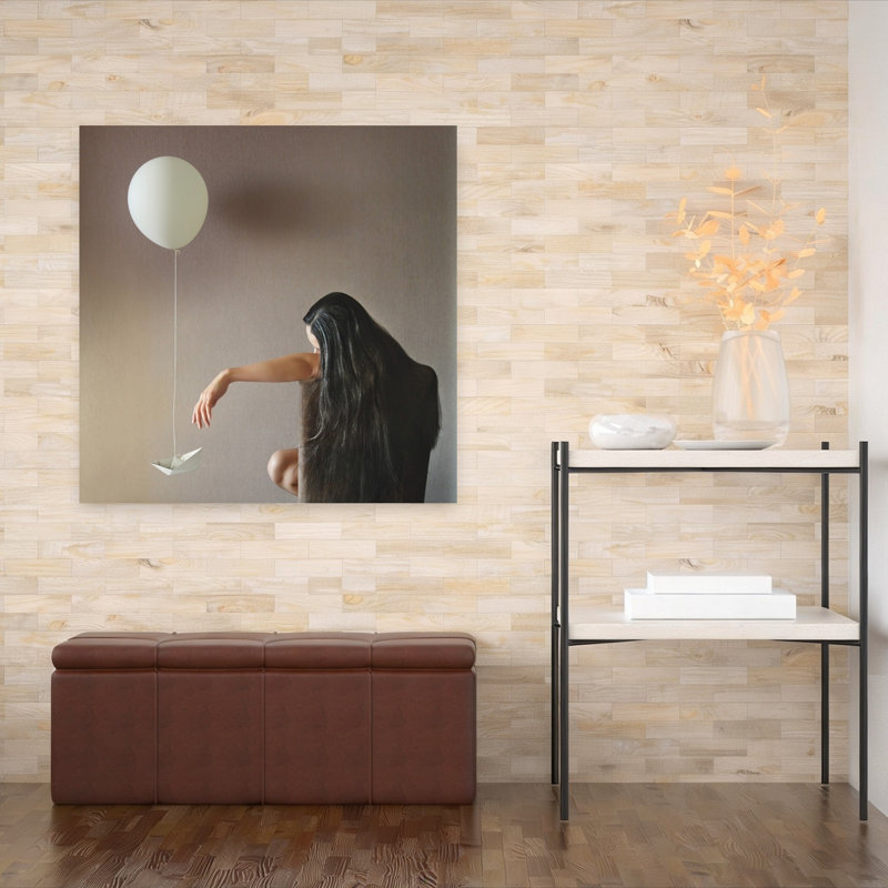 «Woman and Boat Dreamy Minimalist Peaceful», reproduction d'art murale, H 48 po x l 48 po