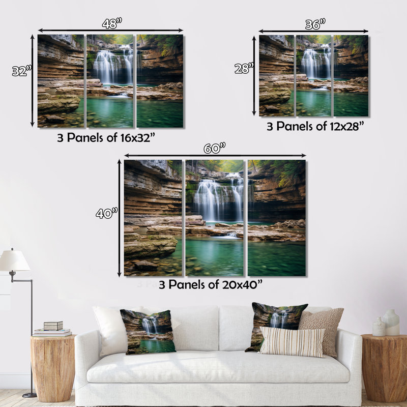 Chutes du ruisseau du lac Catherine, Arkansas I - Ensemble d'impressions sur toile, H 40 po x l 60 po x P 1 po