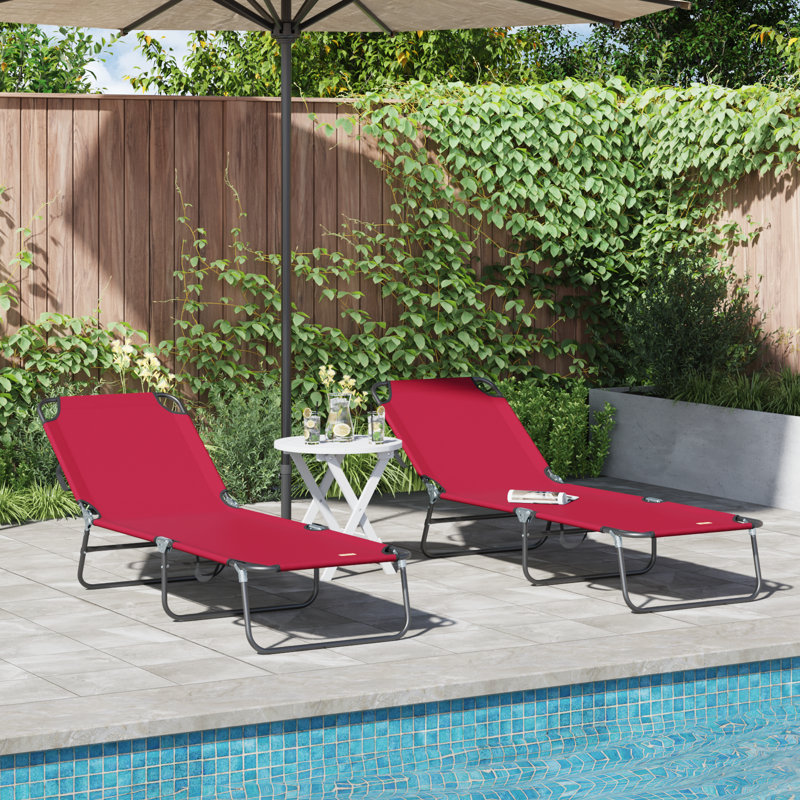 vidaXL Folding Sun Lounger Folding Polyester Outdoor Recliner Garden Chair, Red