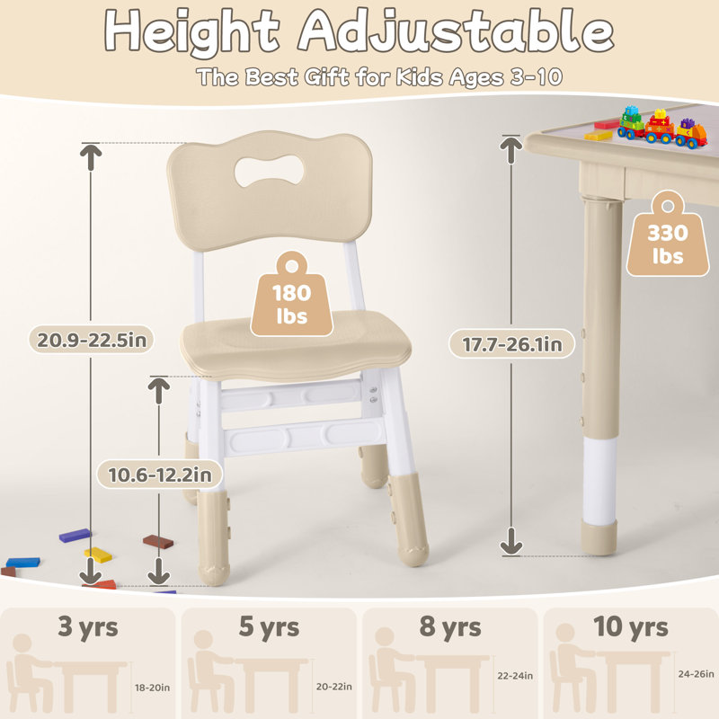 Kids Table and 4 Chairs Set, Height Adjustable (17.7"-26.1") Toddler Table and Chair Set, Multi-Activity Table with Graffiti Desktop, Children’s Table and Chairs for Classroom, Home & Daycare