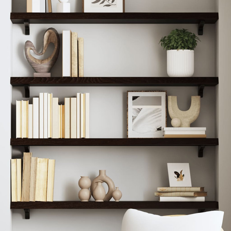 Childress Oak Solid Wood Picture Ledge Wall Shelf, 2cm H x 60cm W x 40cm D, Dark Brown